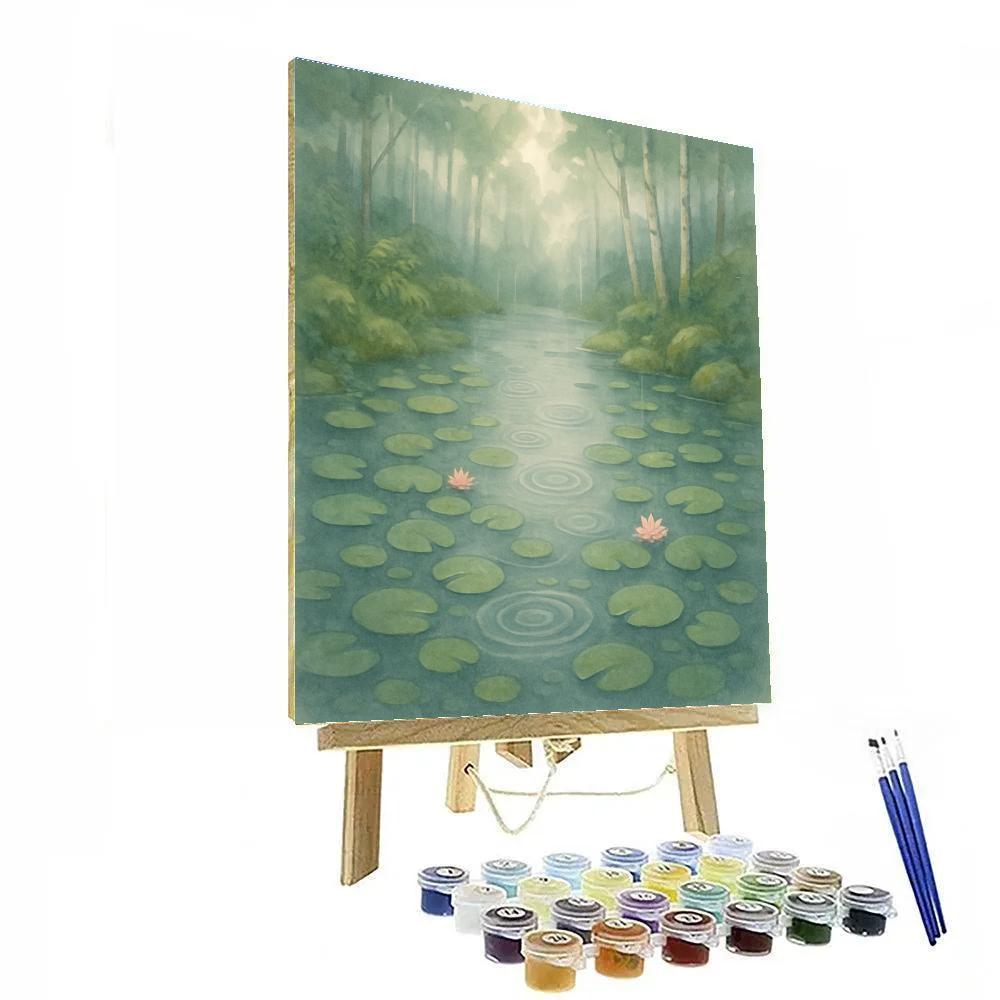 Watercolor Lily Pond Under Soft Rain Light Paint by numbers kits