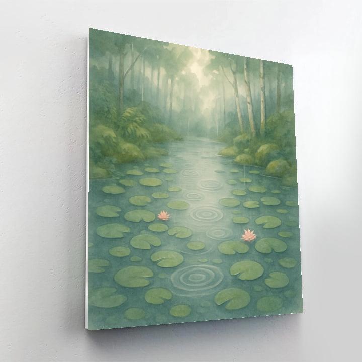 Watercolor Lily Pond Under Soft Rain Light Paint by numbers kits
