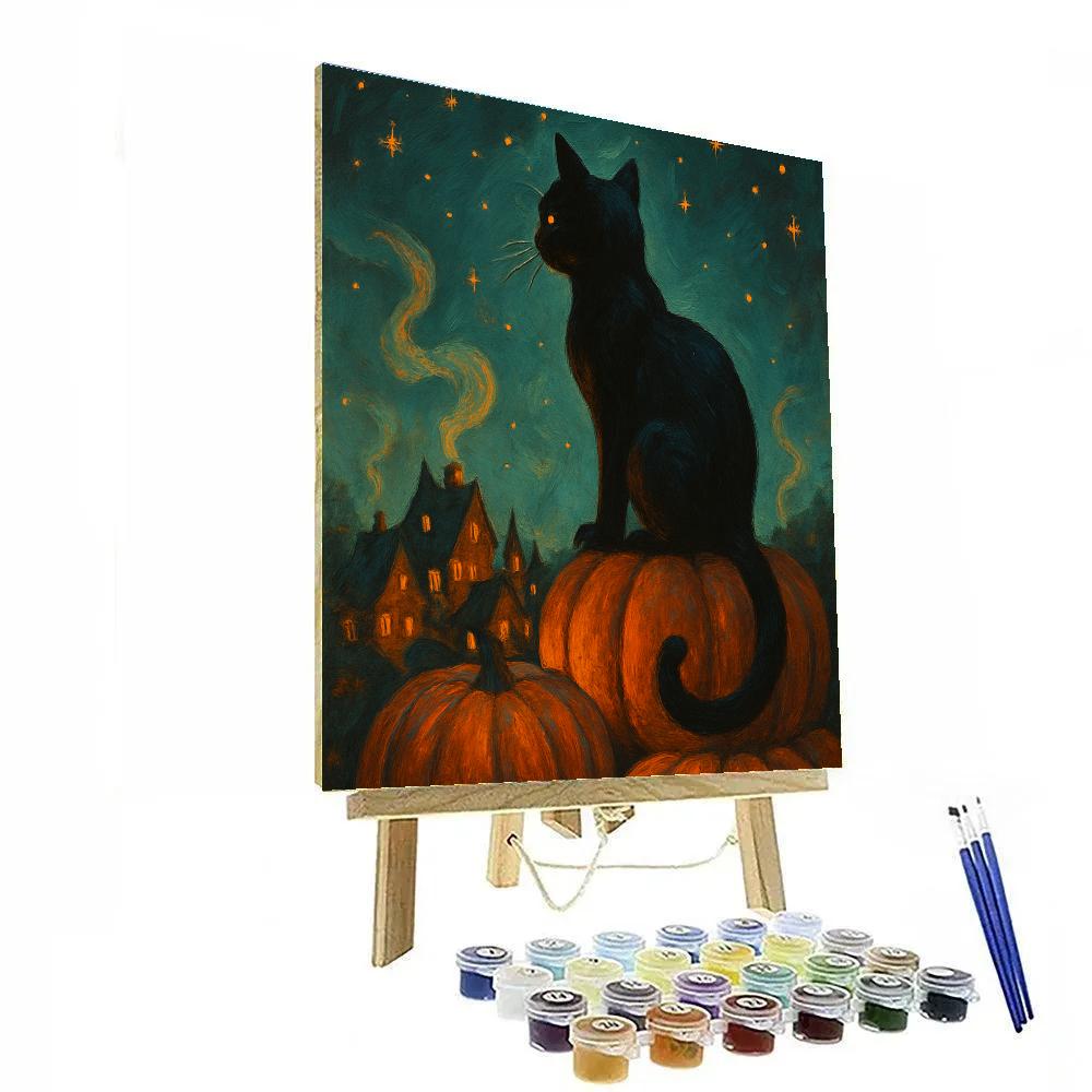 Black Cat Stargazer On The Pumpkin Roof paint by color