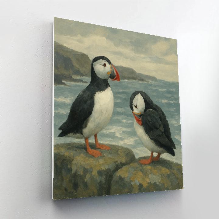 Seaside Breakwater Puffins At Calm Tide Numbered painting kits
