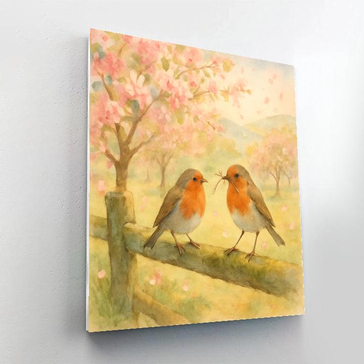 Spring Orchard Robins Under Blossom Drift Painting by numbers kit