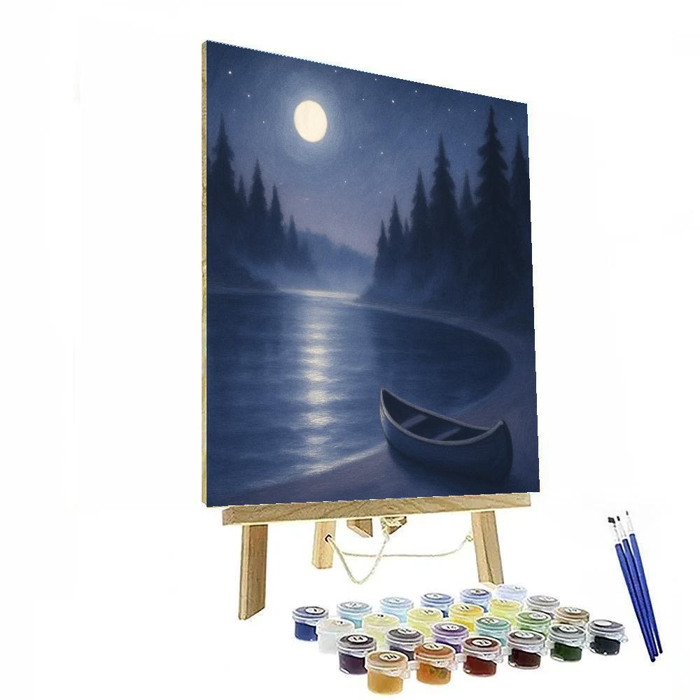Moonlit Bay With Silent Pines And Silver Path paint by number