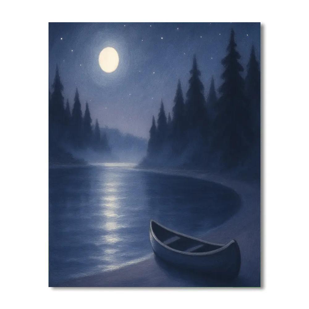 Moonlit Bay With Silent Pines And Silver Path paint by number