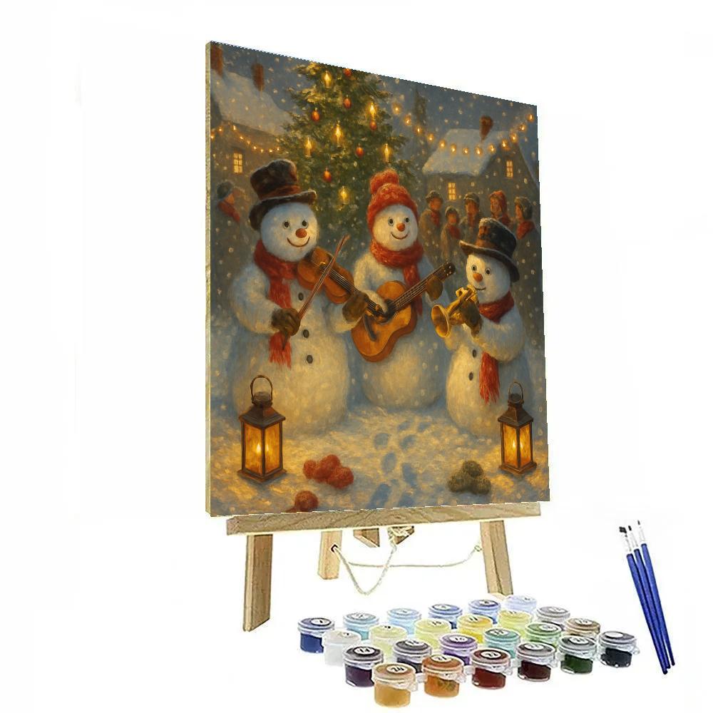 Snowman Orchestra In Town Square painting number kit