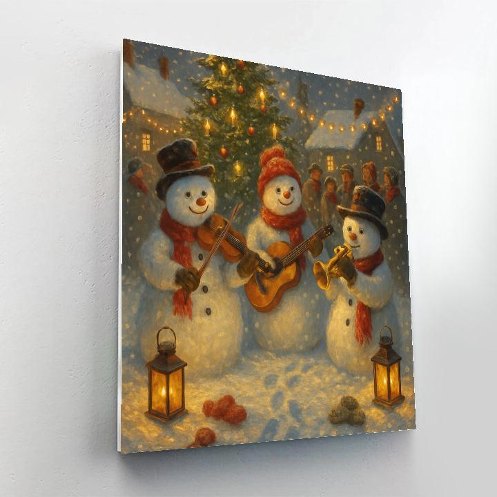 Snowman Orchestra In Town Square painting number kit