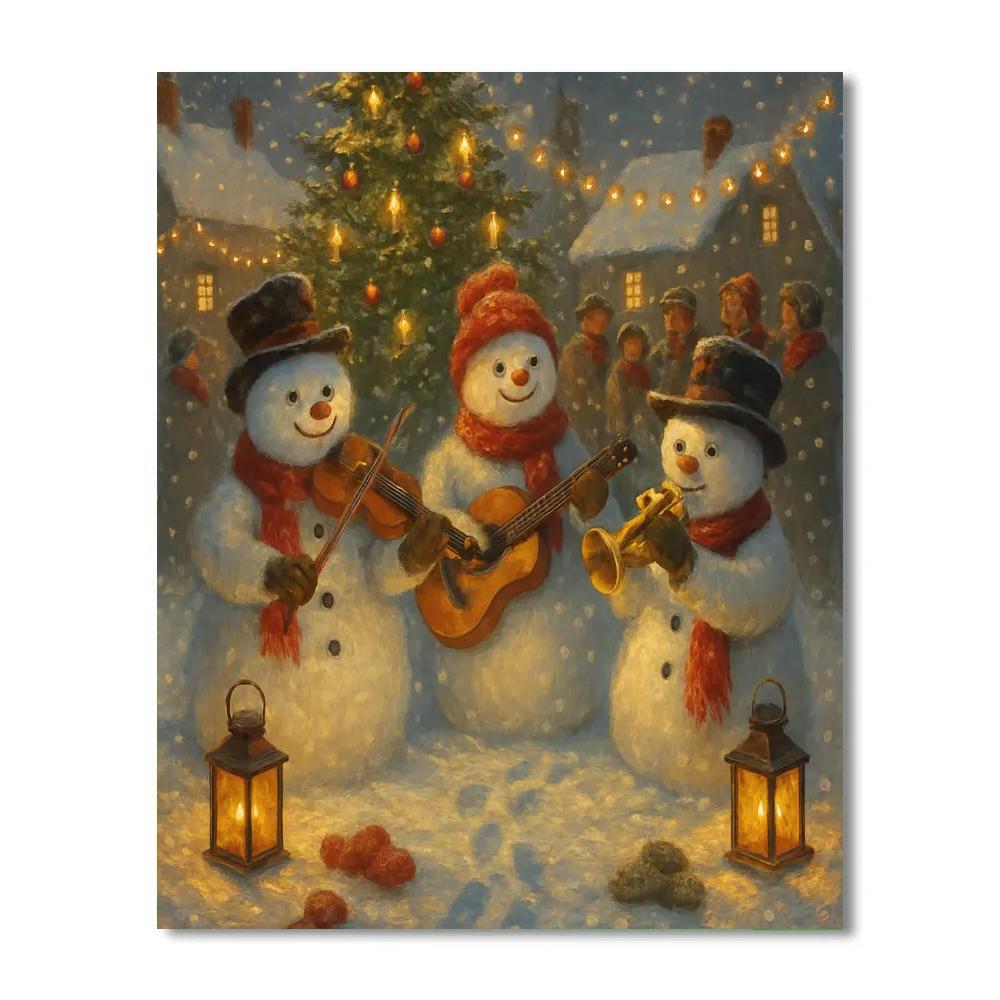 Snowman Orchestra In Town Square painting number kit