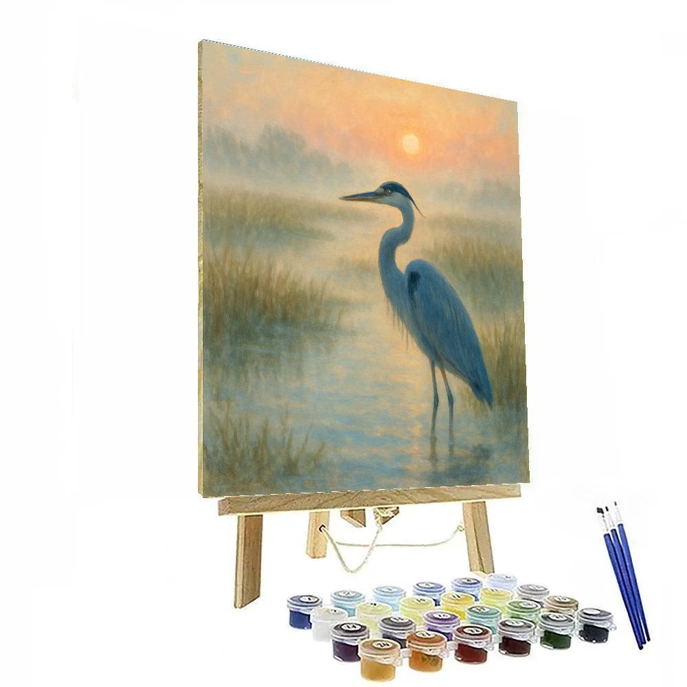 Misty Marsh Heron At Quiet Sunrise DIY paint by numbers