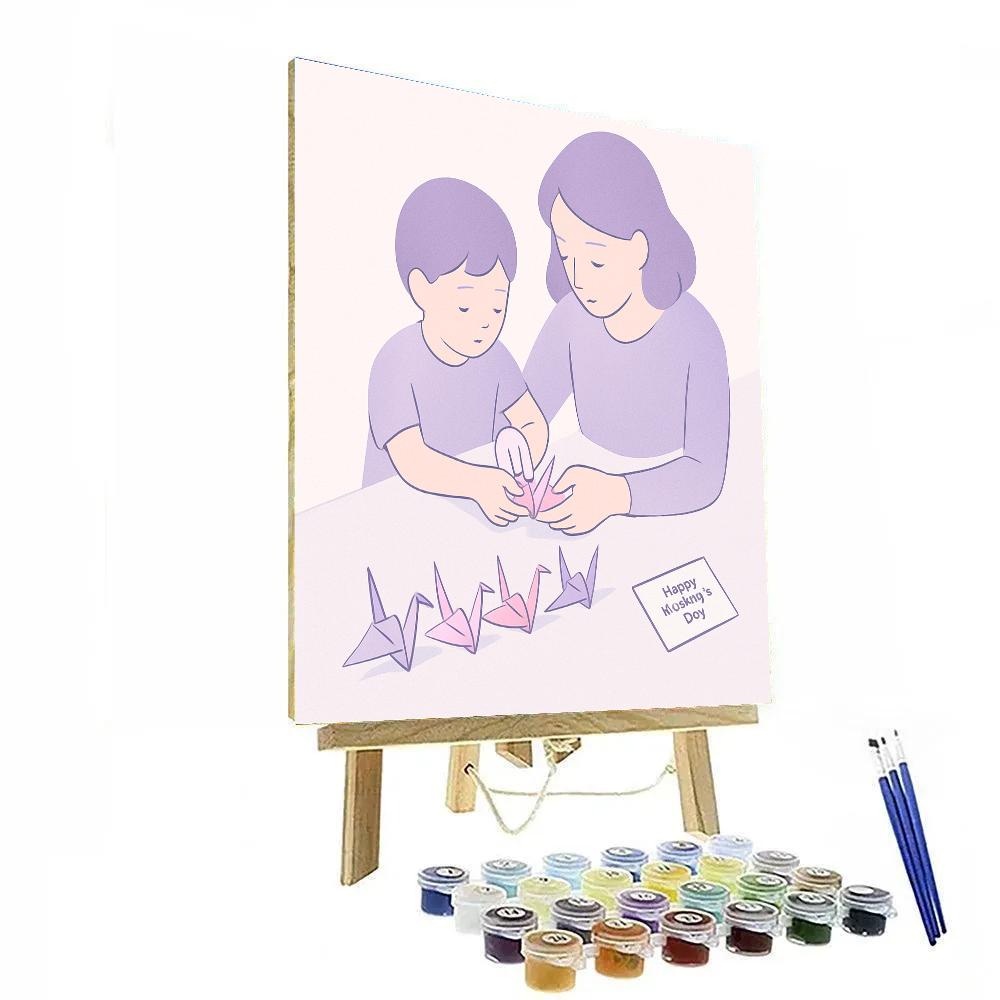 Mother And Child Folding Paper Cranes For Gratitude paint by numbers
