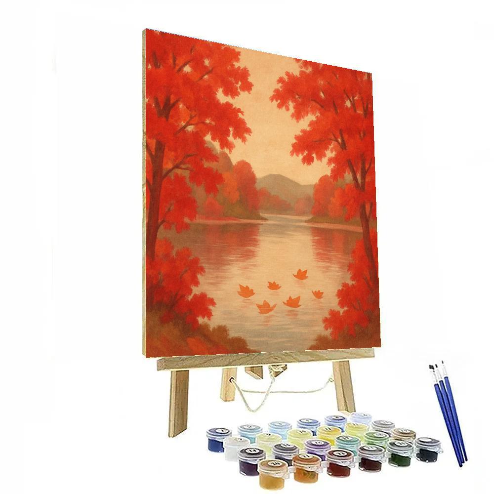 Autumn Maple Reflection With Drifting Leaves Paint by numbers art