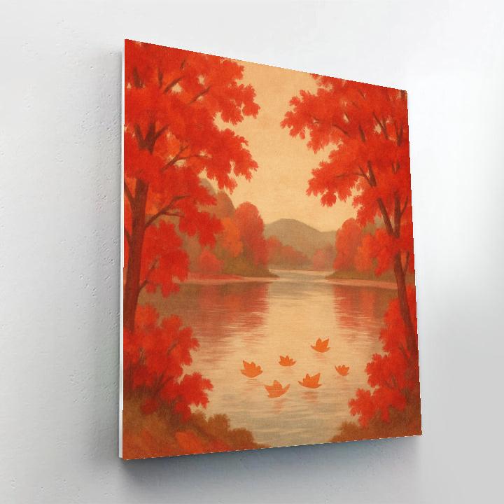 Autumn Maple Reflection With Drifting Leaves Paint by numbers art
