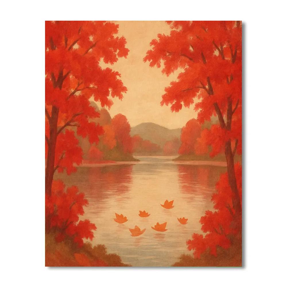 Autumn Maple Reflection With Drifting Leaves Paint by numbers art