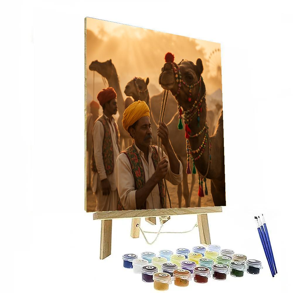 Pushkar Camel Fair Sunrise Trading Ground Rajasthan paint by color