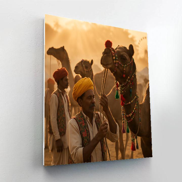 Pushkar Camel Fair Sunrise Trading Ground Rajasthan paint by color