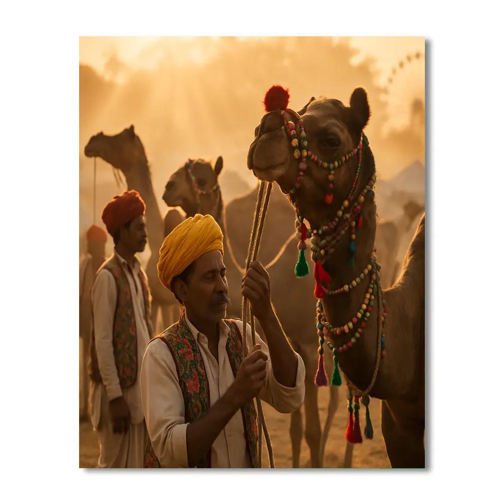 Pushkar Camel Fair Sunrise Trading Ground Rajasthan paint by color