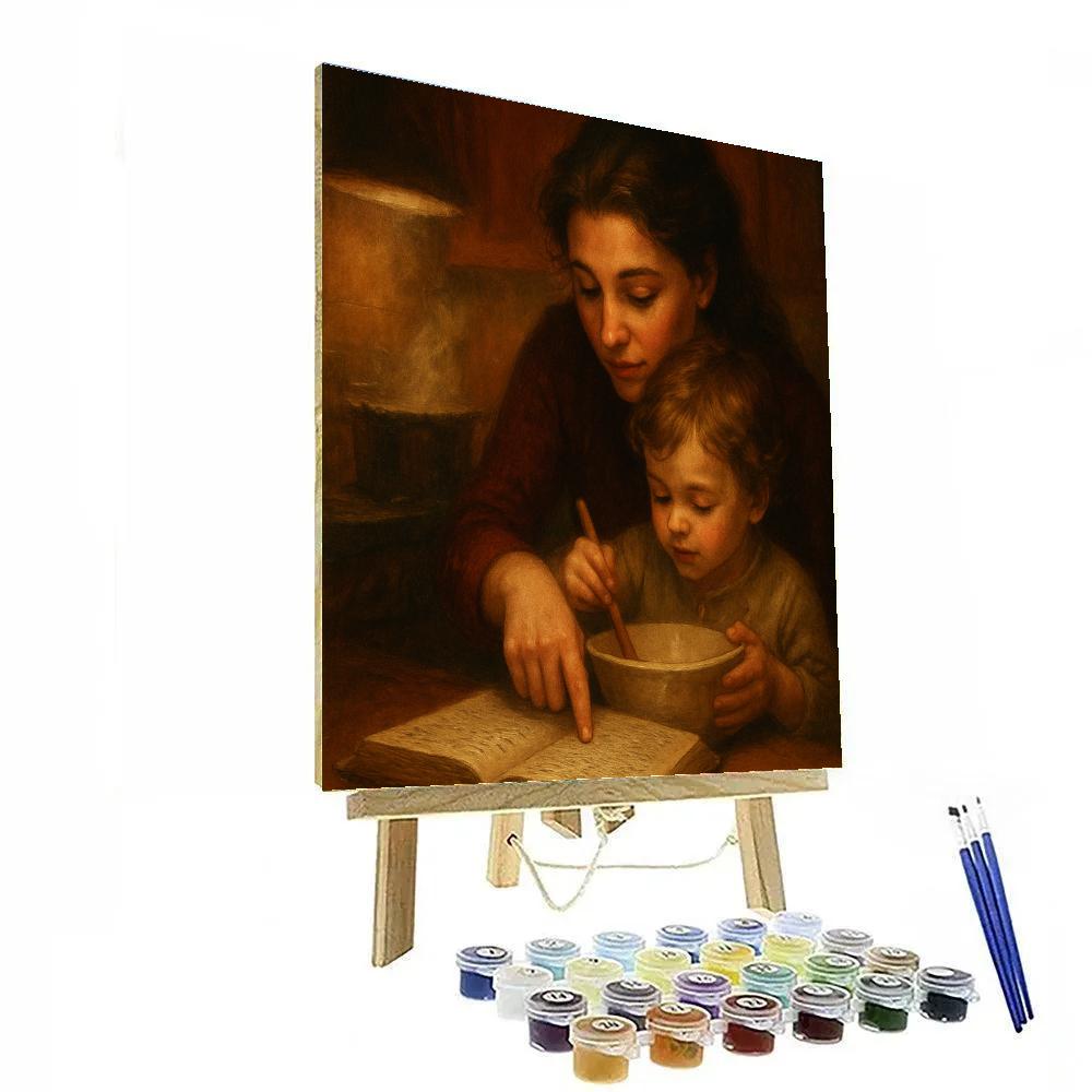 Mother And Child Sharing A Secret Recipe Notebook paint by numbers