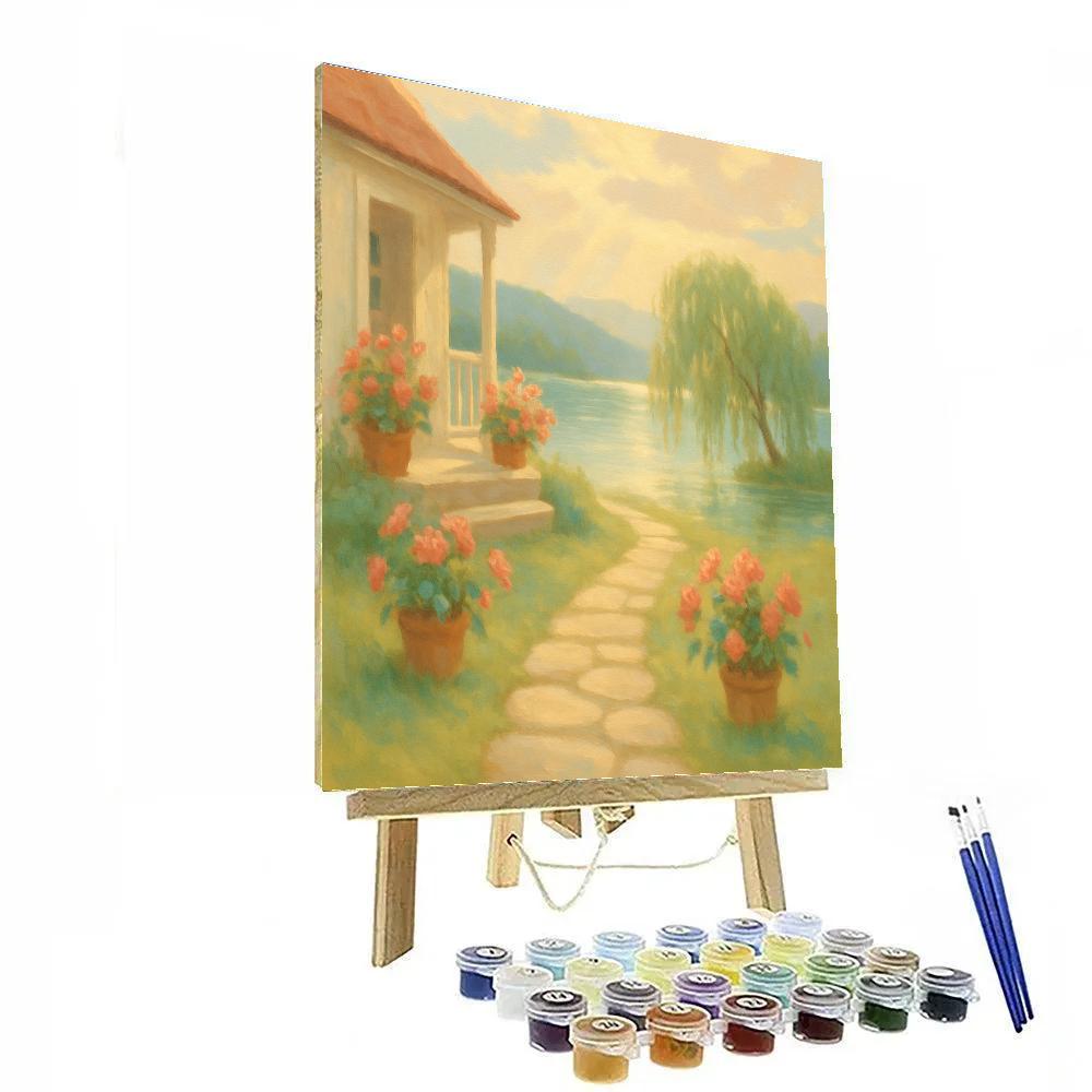 Cottage Garden Path To A Glassy Lake Edge Numbered painting kits