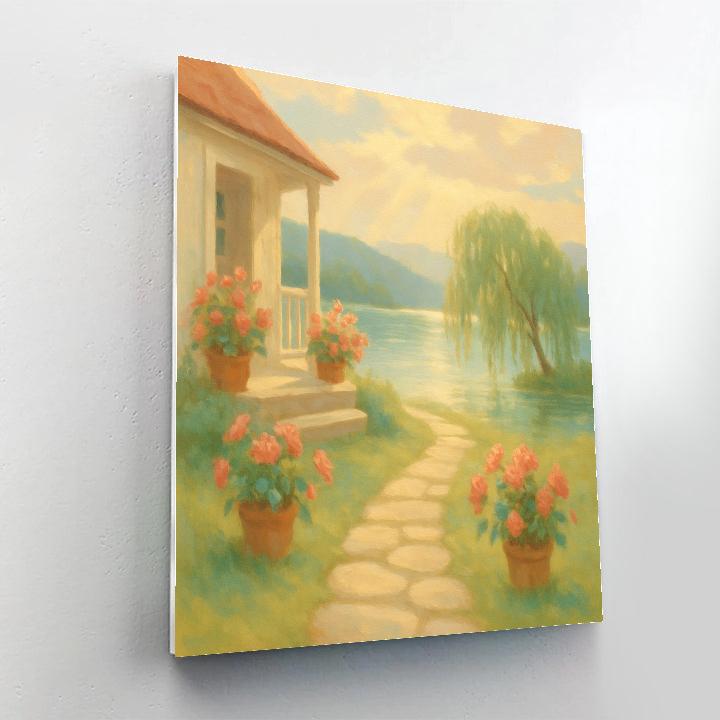 Cottage Garden Path To A Glassy Lake Edge Numbered painting kits