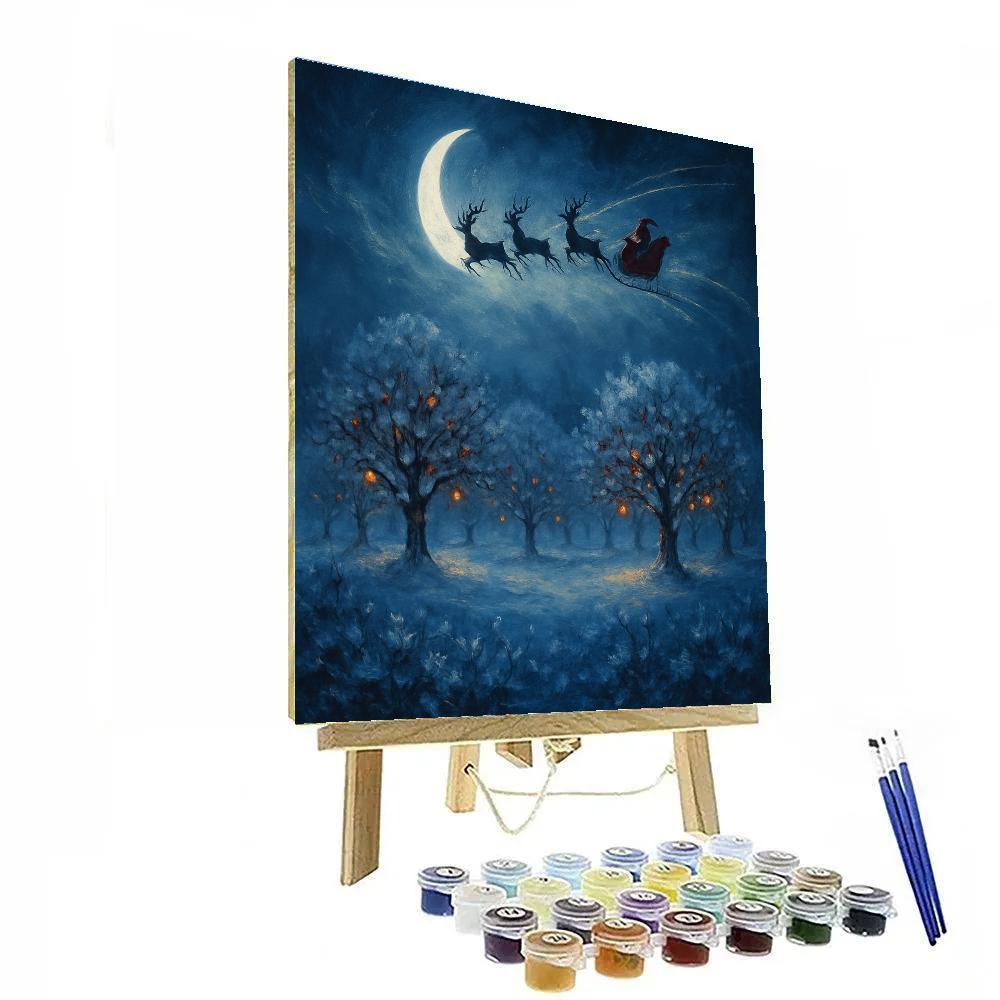 Santa Sleigh Over Frozen Orchard paint by color