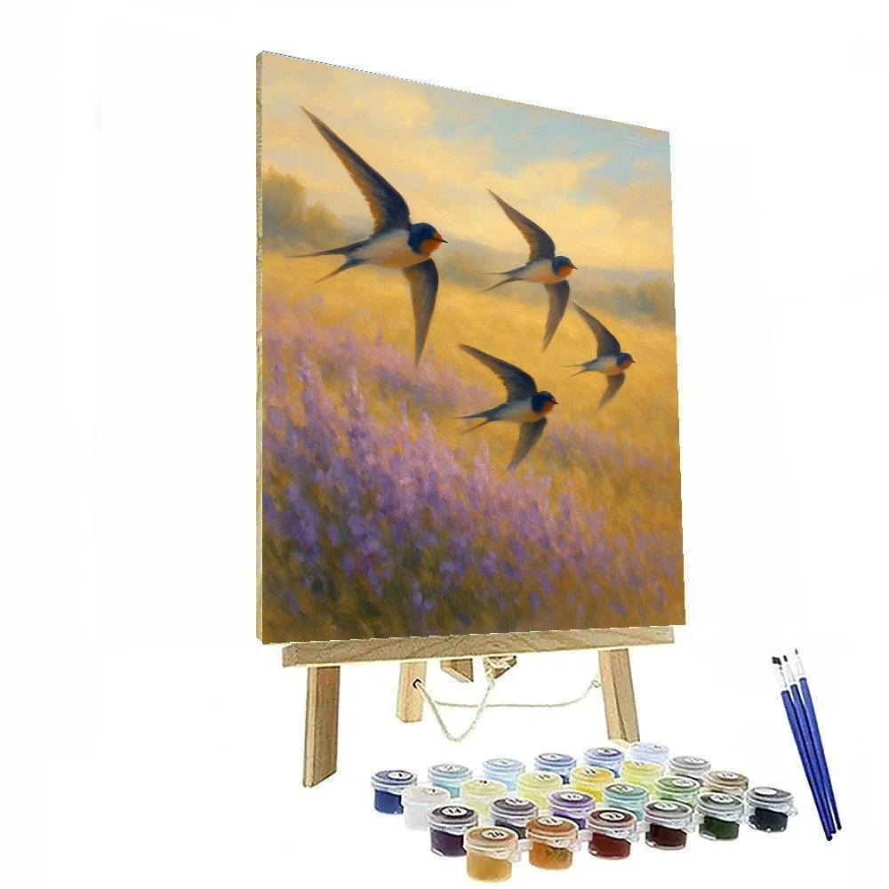 Lavender Meadow Swallows In Golden Drift Numbered painting kits
