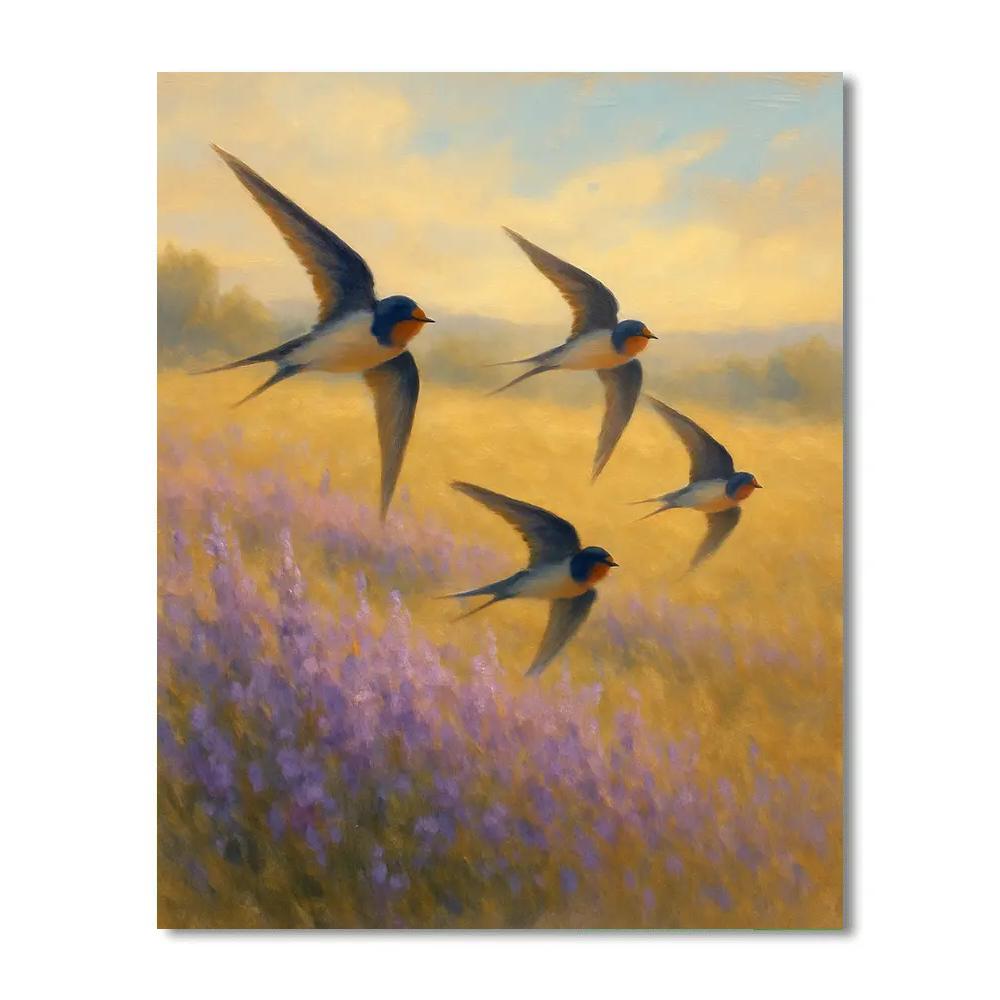 Lavender Meadow Swallows In Golden Drift Numbered painting kits