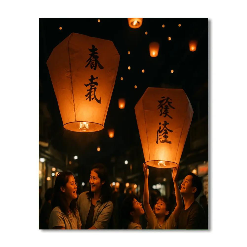 Lantern Festival Sky Lantern Release In Pingxi Taiwan Numbered painting kits