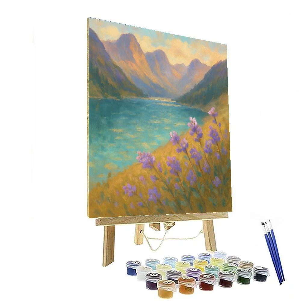 Highland Lake With Wildflower Foreground Glow paint by numbers