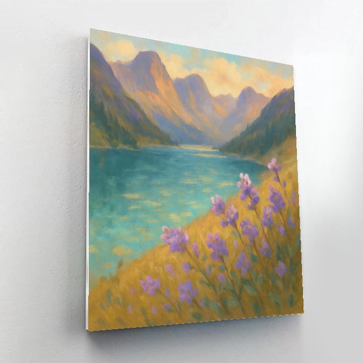 Highland Lake With Wildflower Foreground Glow paint by numbers