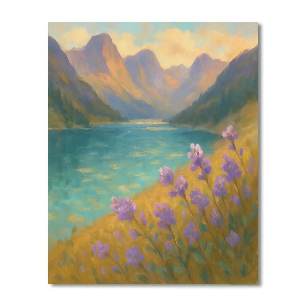 Highland Lake With Wildflower Foreground Glow paint by numbers