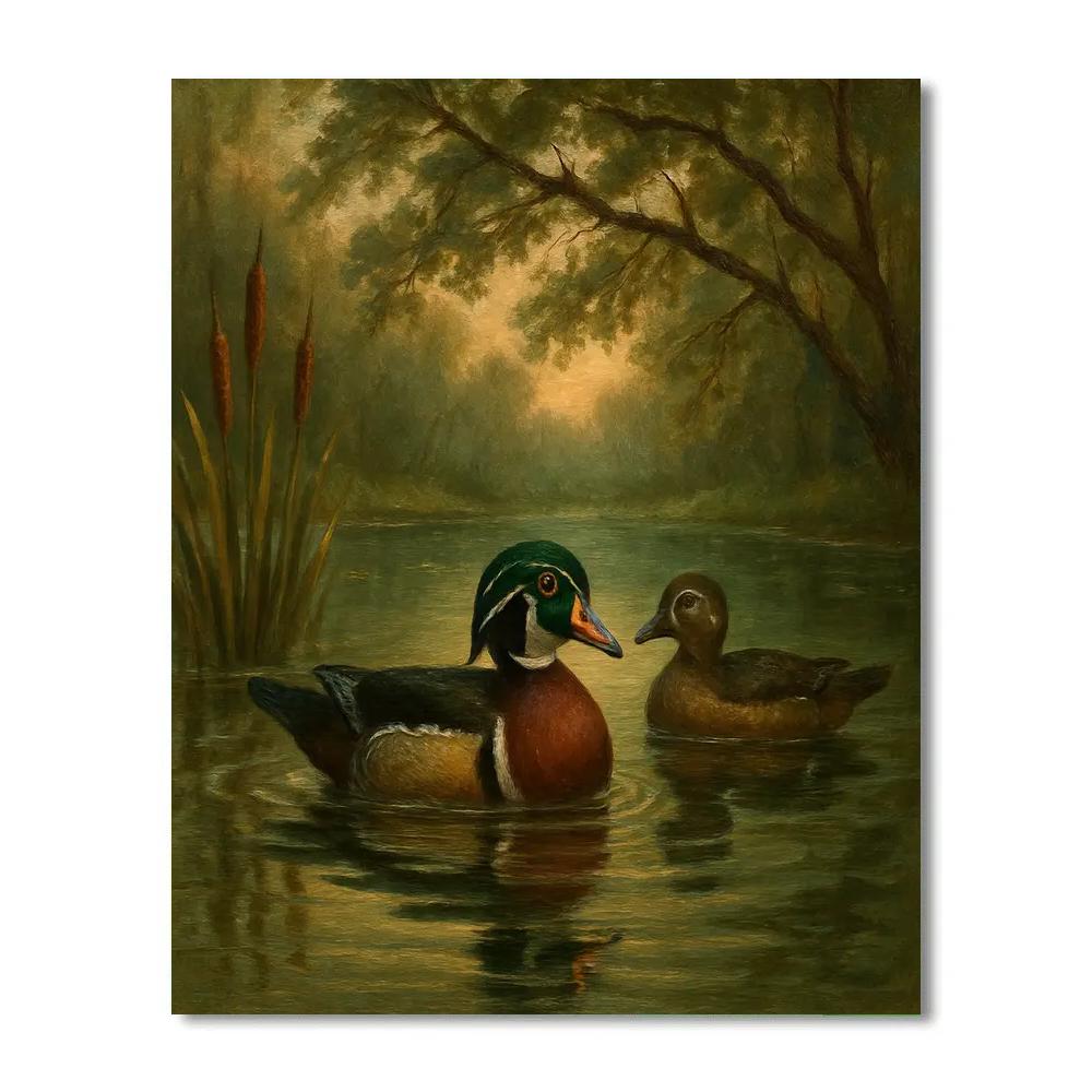 Hidden Hollow Wood Ducks On Mirror Pond paint by numbers