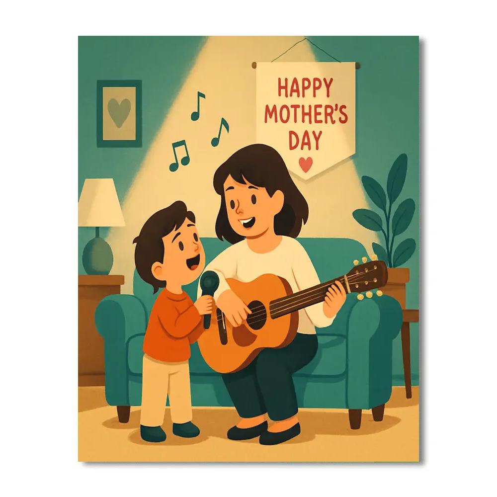 First Concert At Home With Mother And Child Duet paint by color