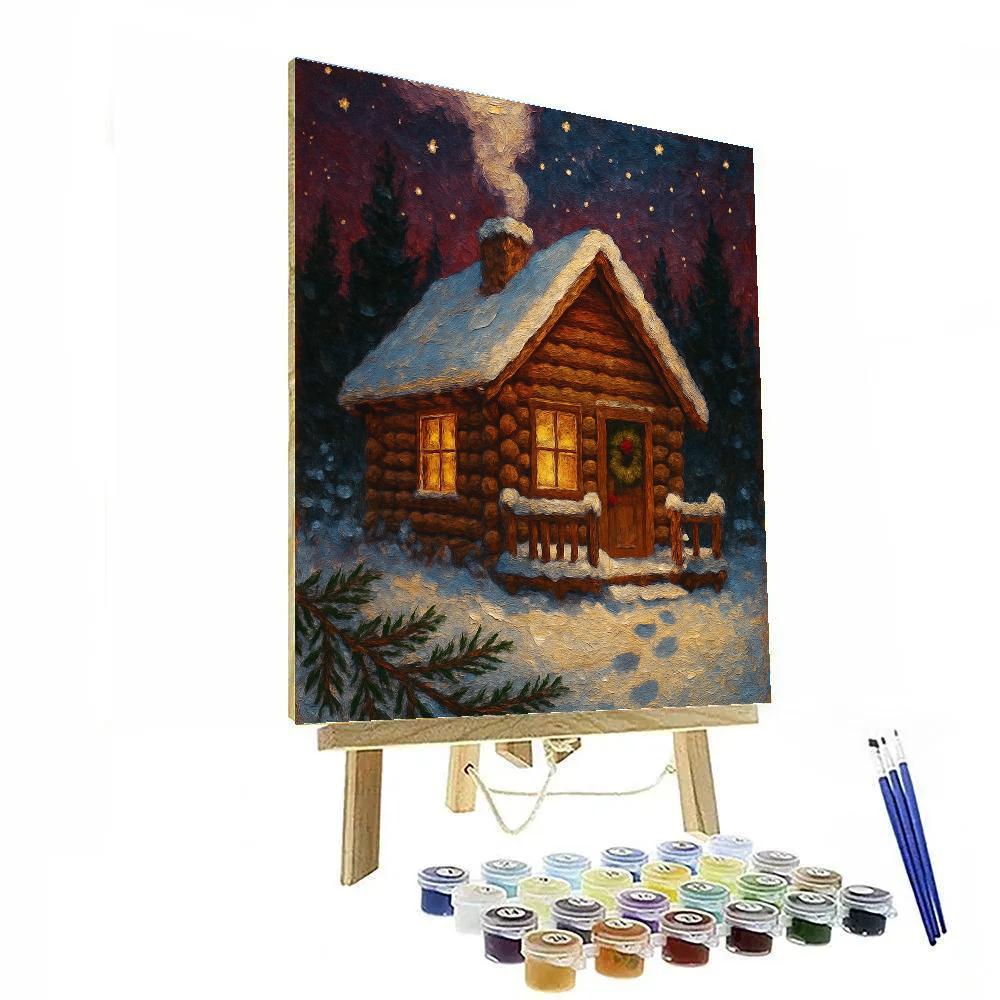Cozy Cabin With Starry Chimney Smoke Number painting