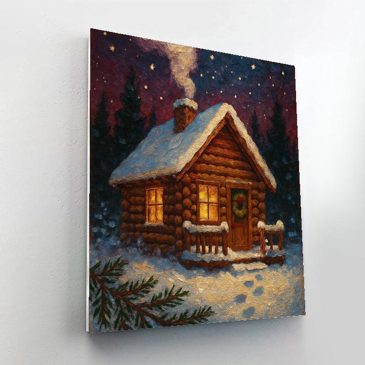 Cozy Cabin With Starry Chimney Smoke Number painting