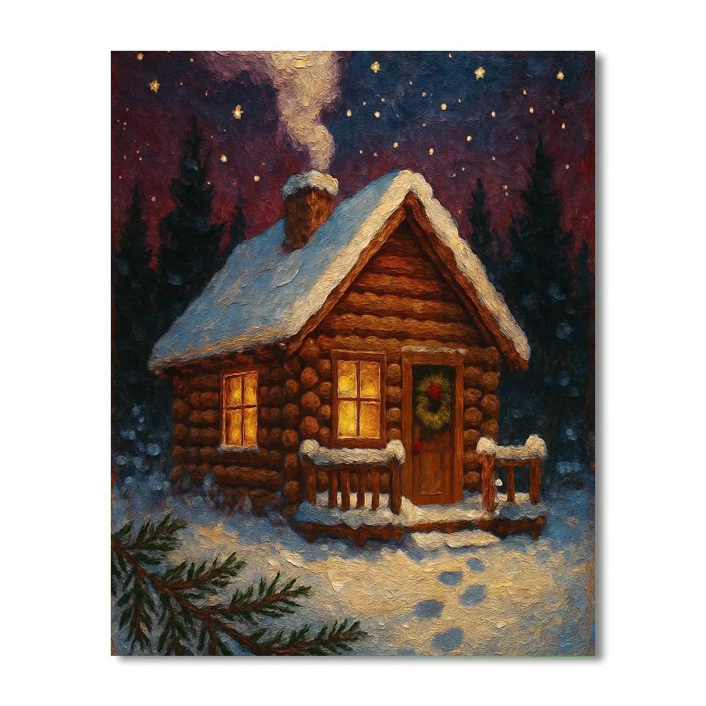 Cozy Cabin With Starry Chimney Smoke Number painting