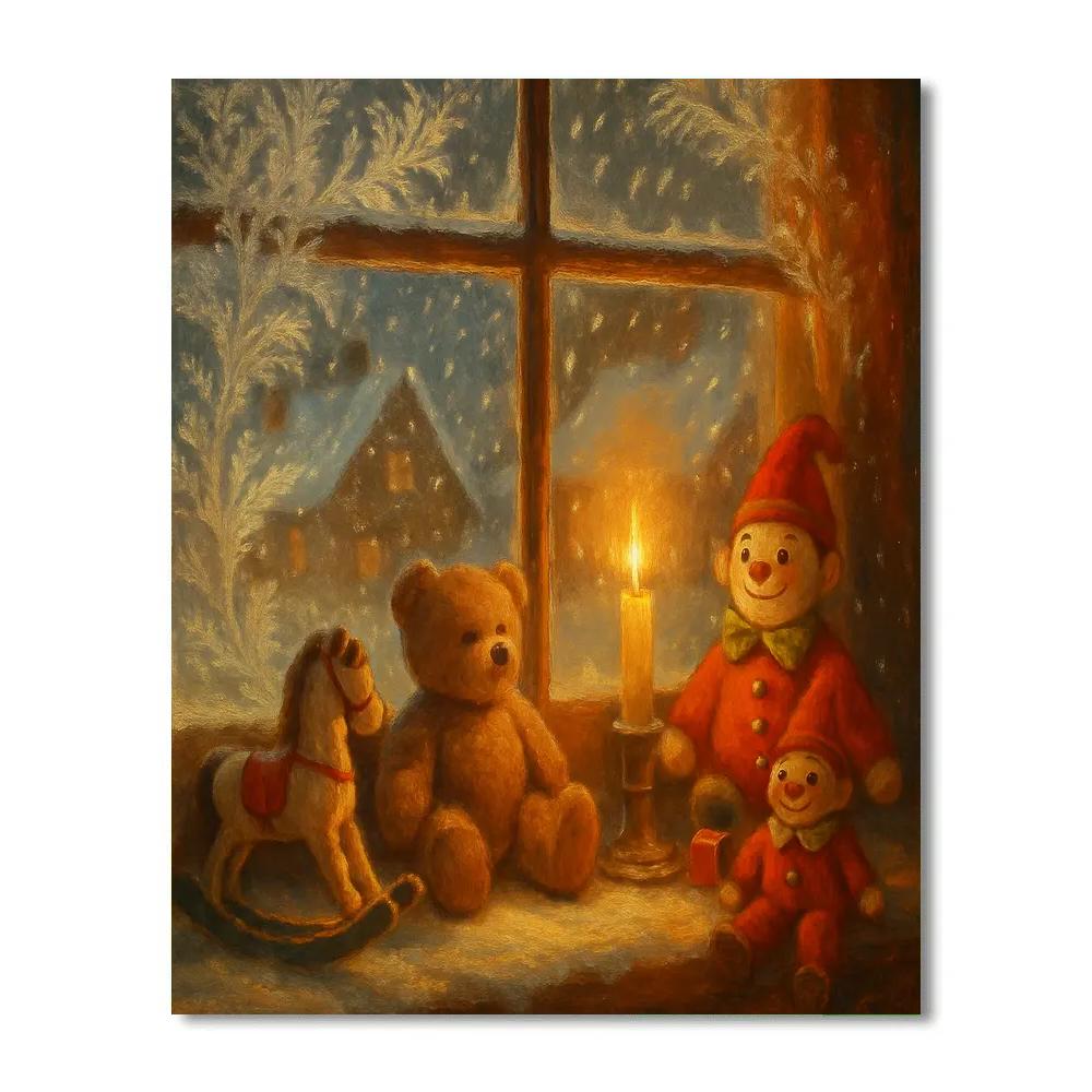 Toy Workshop Window In Snowstorm DIY paint by numbers