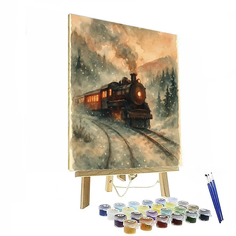 Christmas Train Through Frosted Valley painting number kit