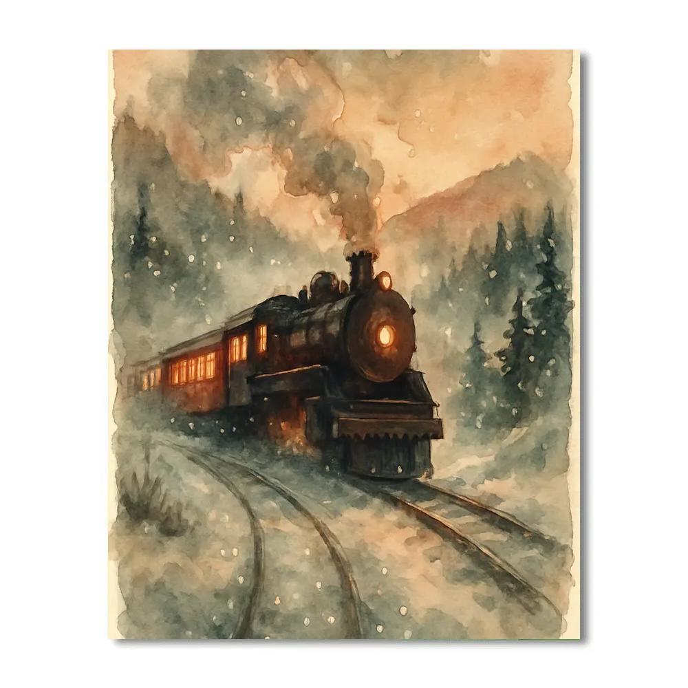 Christmas Train Through Frosted Valley painting number kit