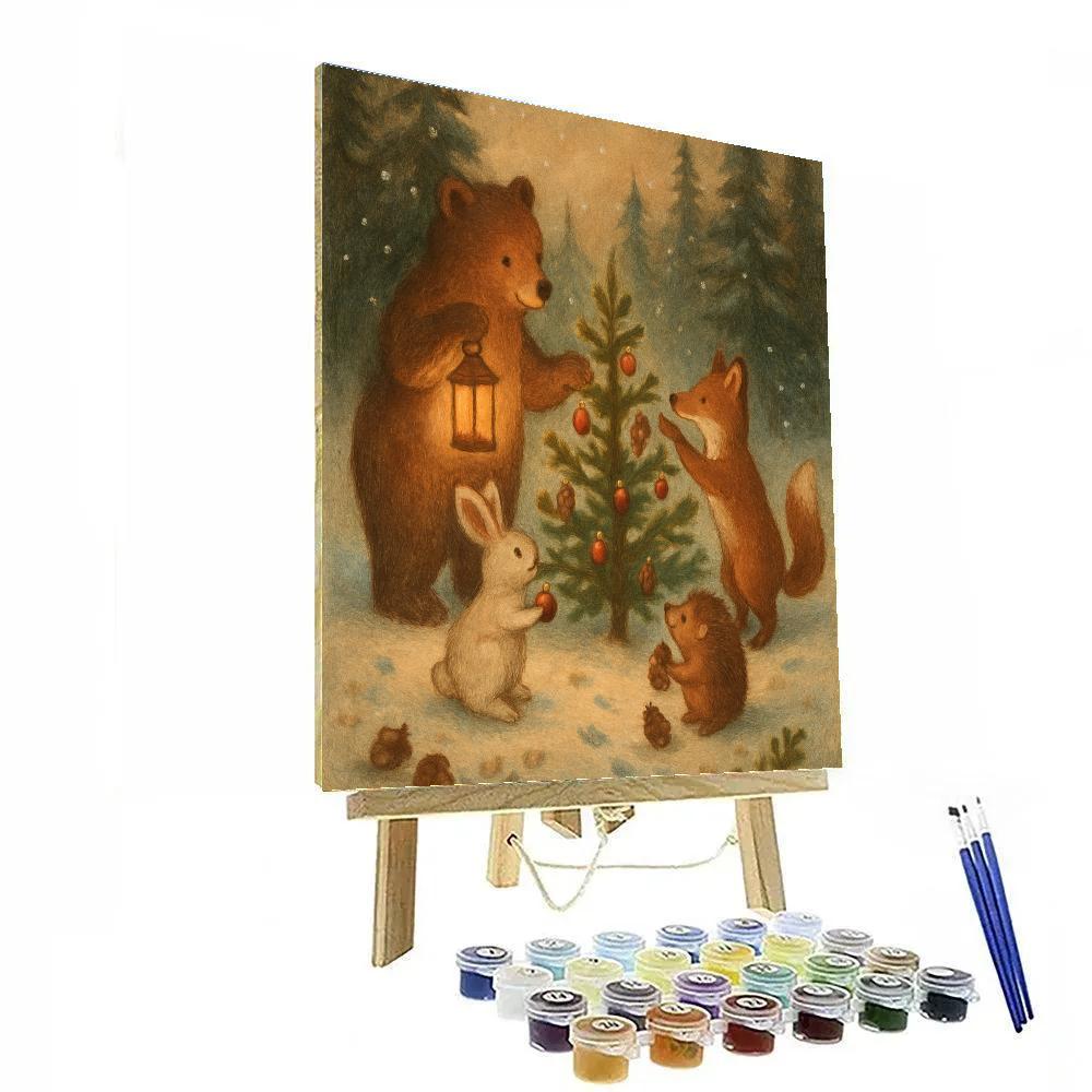 Woodland Animals Decorating A Tree Paint by numbers art