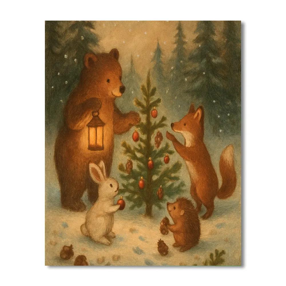 Woodland Animals Decorating A Tree Paint by numbers art