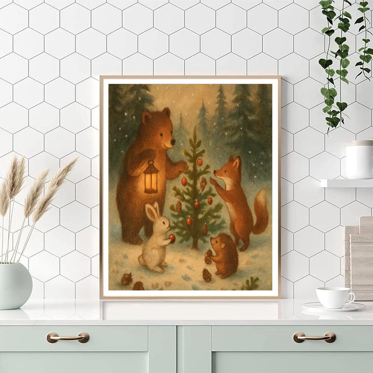 Woodland Animals Decorating A Tree Paint by numbers art