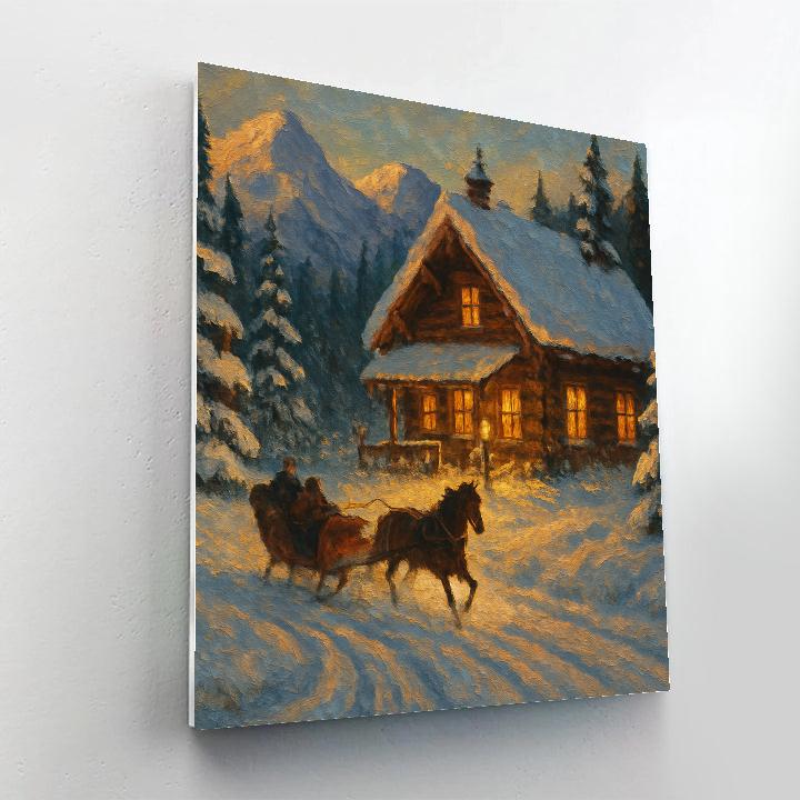 Mountain Lodge With Sleigh Arrival paint by number
