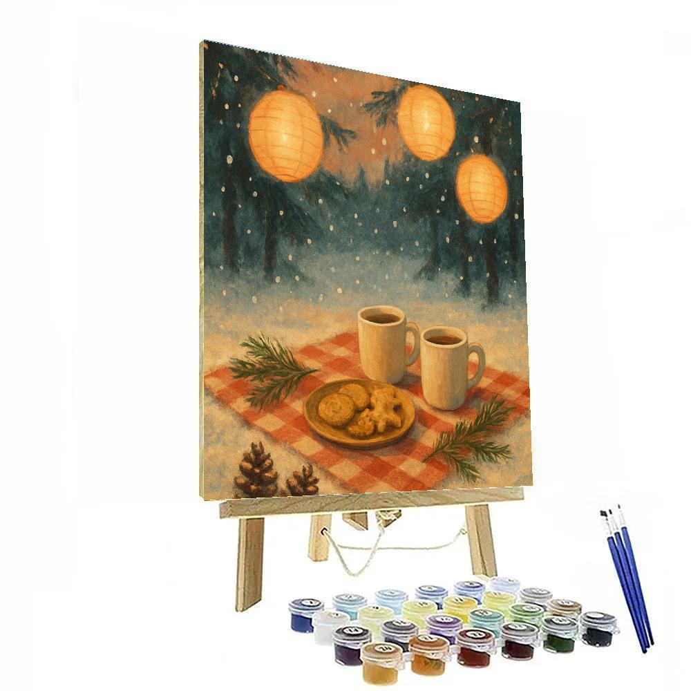 Winter Picnic Under Paper Lanterns Painting by numbers kit