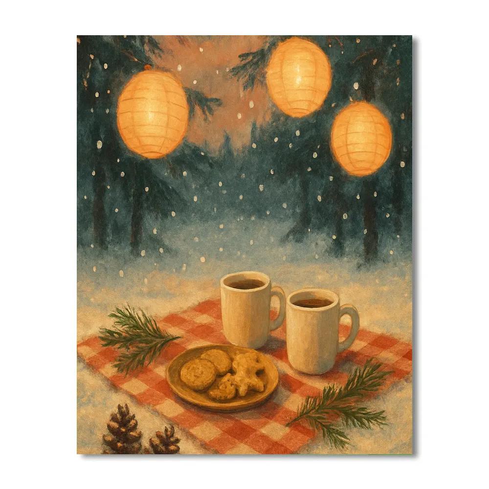 Winter Picnic Under Paper Lanterns Painting by numbers kit