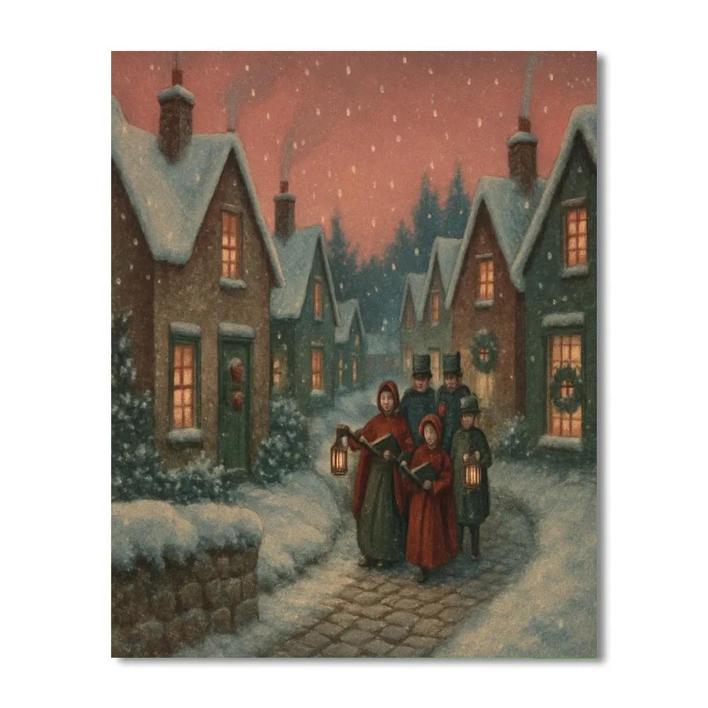 Village Rooftops With Caroling Path paint by numbers