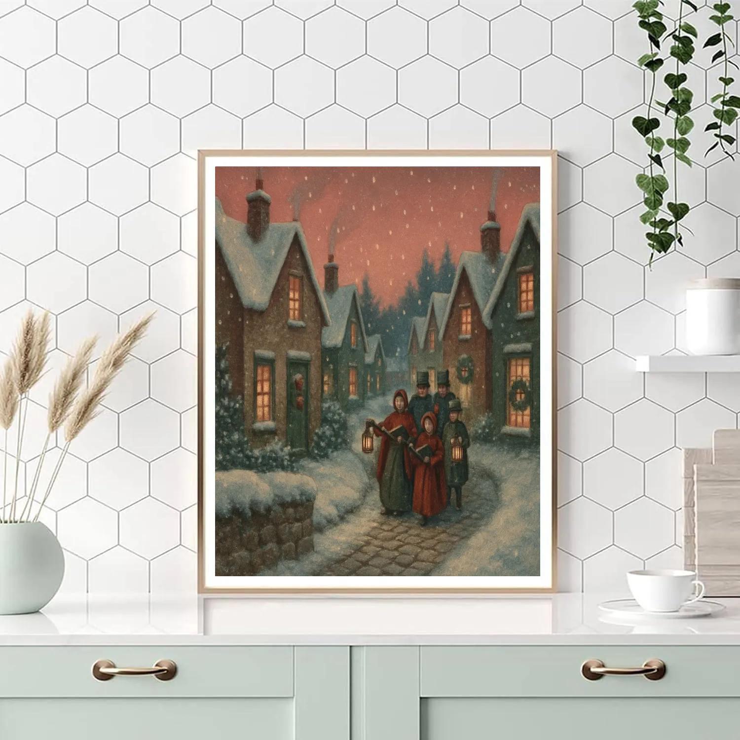 Village Rooftops With Caroling Path paint by numbers