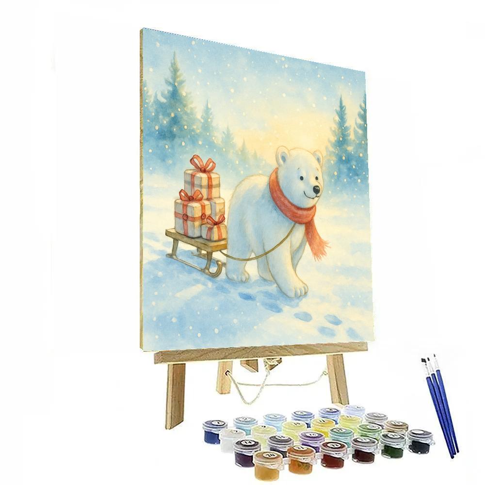Polar Bear With Gift Sled Number painting