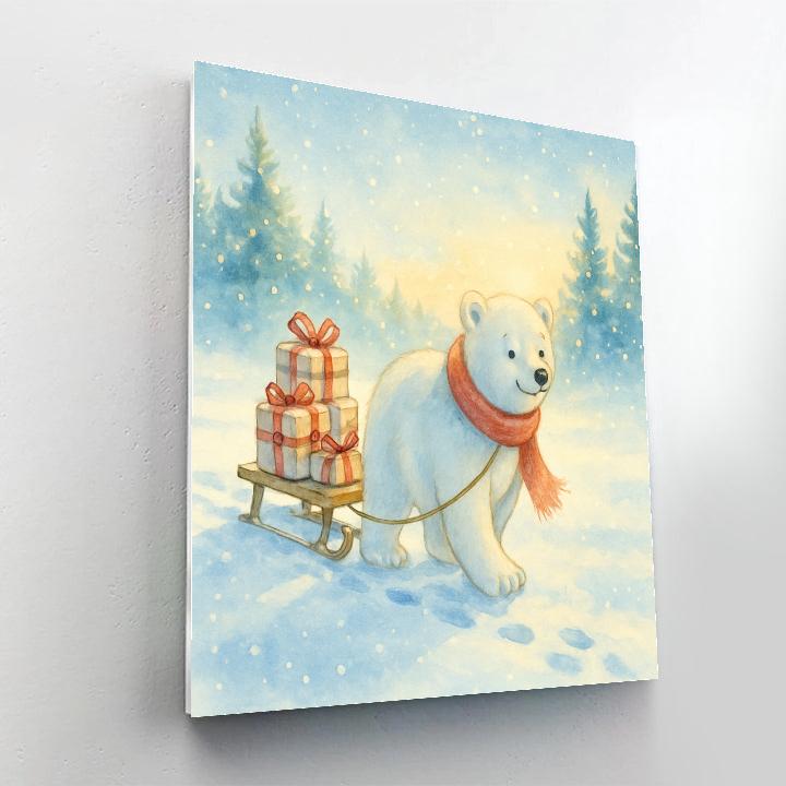Polar Bear With Gift Sled Number painting