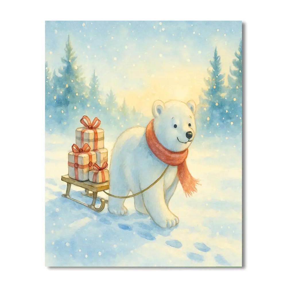 Polar Bear With Gift Sled Number painting