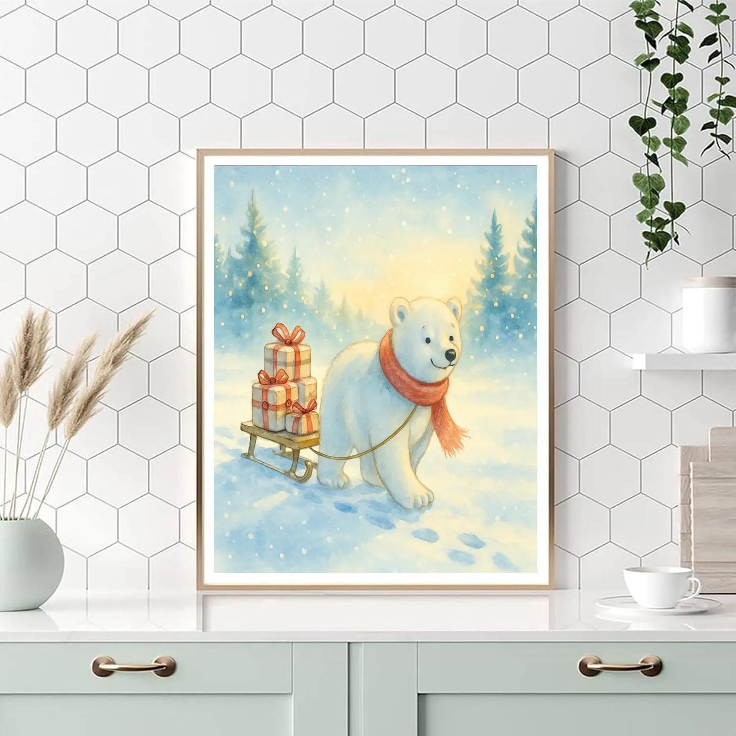 Polar Bear With Gift Sled Number painting