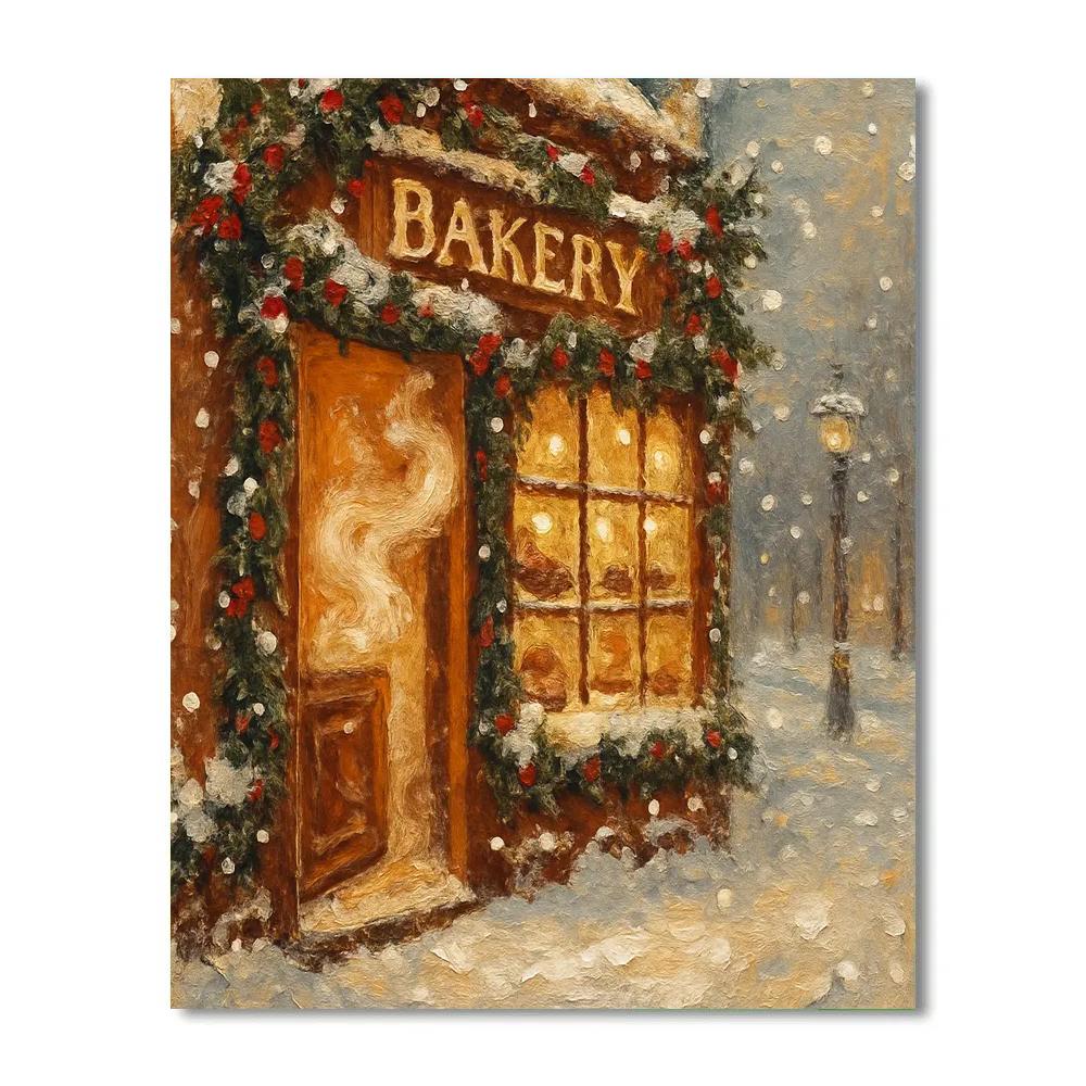 Cinnamon Bakery On Snowy Corner paint by number