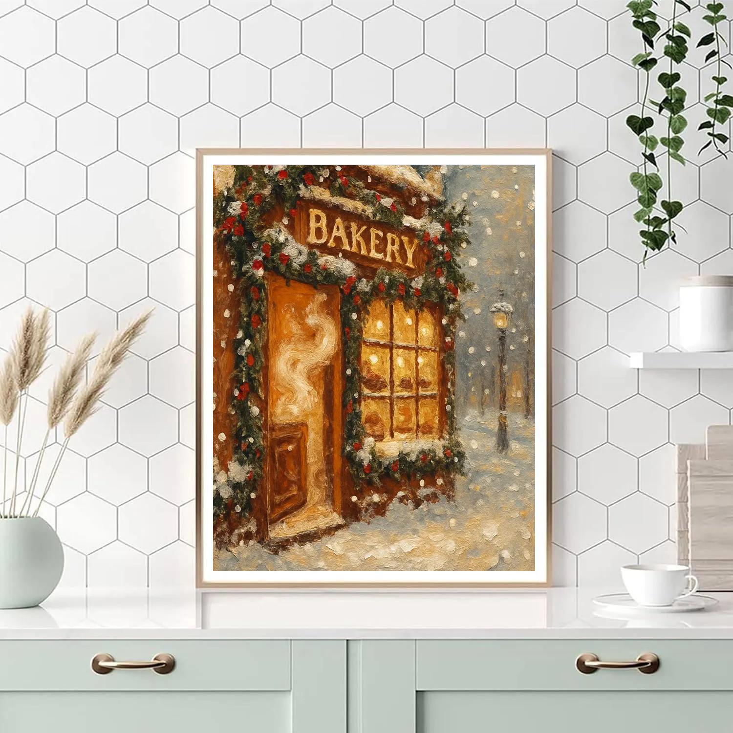 Cinnamon Bakery On Snowy Corner paint by number